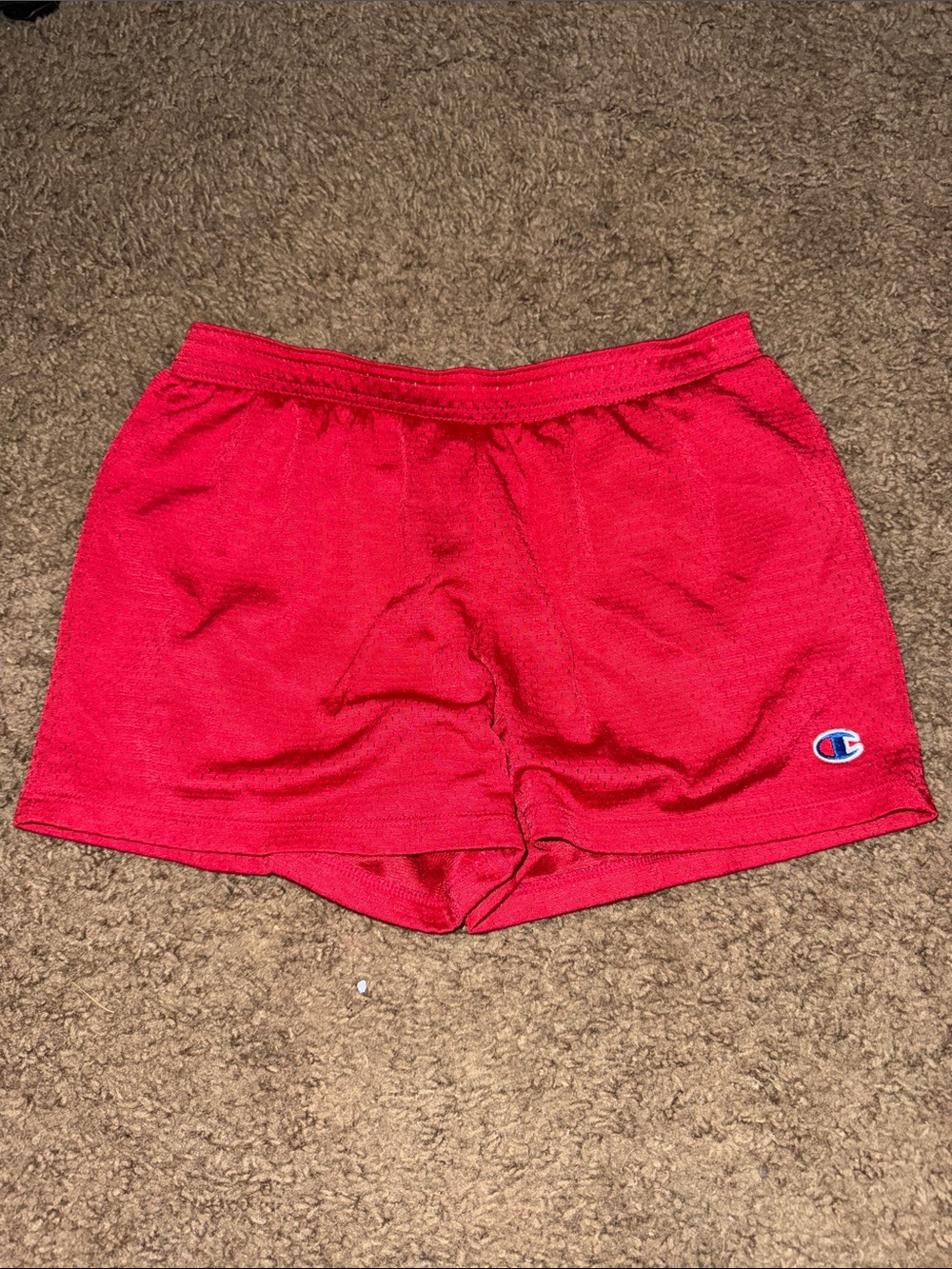 Champion Bright Red Athletic Mesh Shorts with Logo